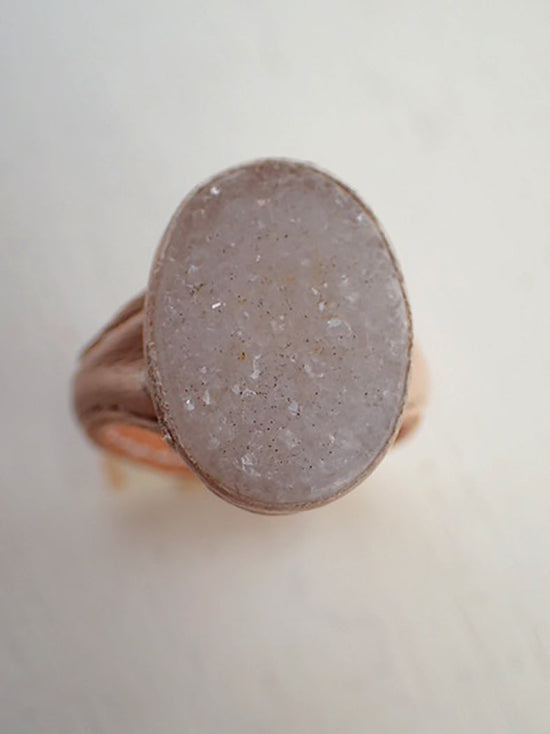 Druzy Agate Lambskin Leather Ring