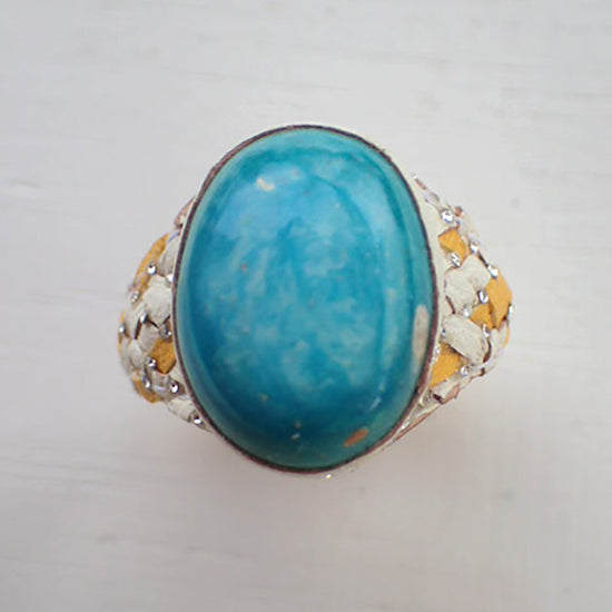 Mesh Leather Ring Blue Opal