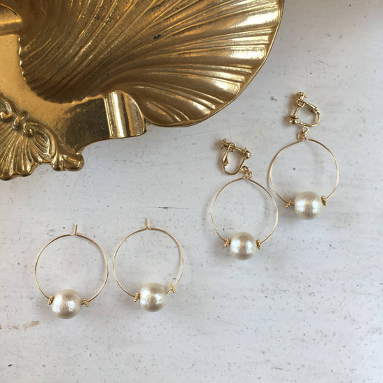 Cotton Pearl Hoop Earrings