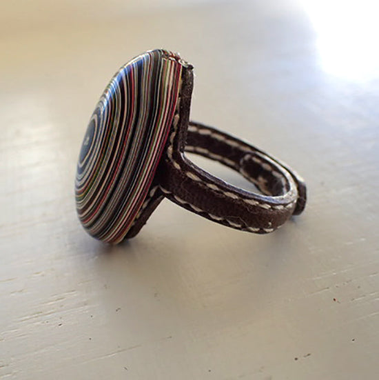 Fordite large leather ring