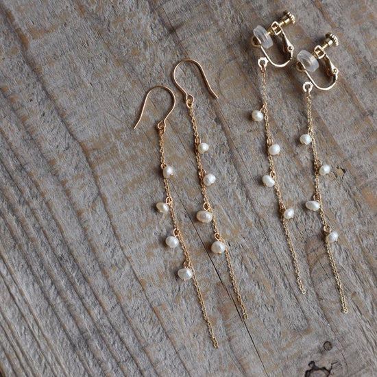 Fresh water pearl long earrings