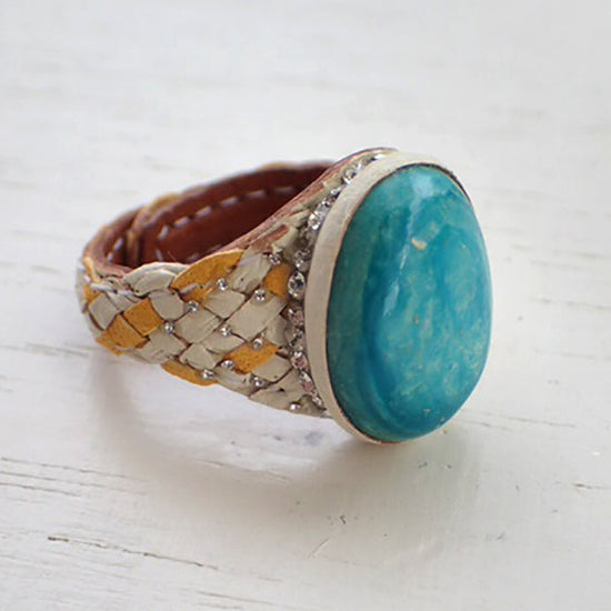 Mesh Leather Ring Blue Opal
