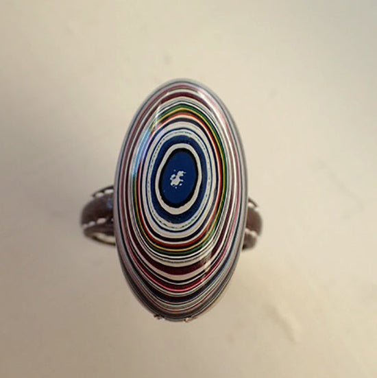 Fordite large leather ring
