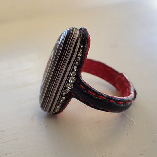 Fordite Leather Ring
