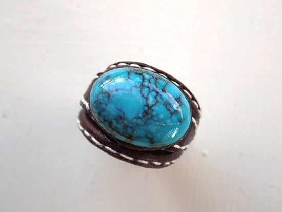 Cowhide Leather Turquoise (free size ring)