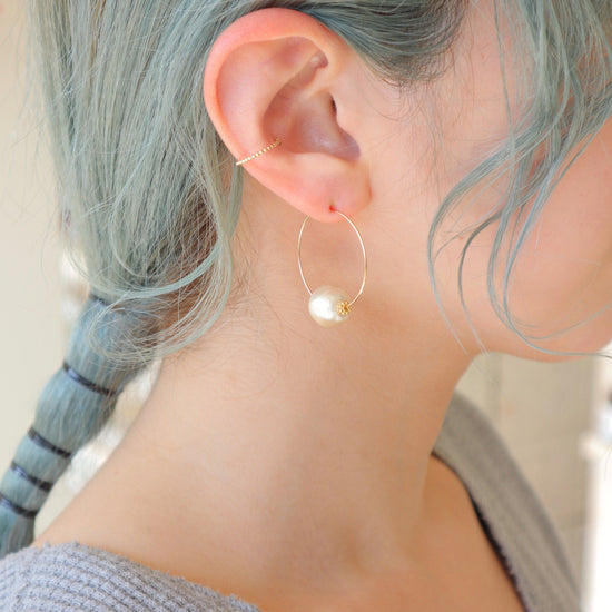 Cotton Pearl Hoop Earrings