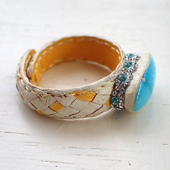 Mesh leather ring turquoise