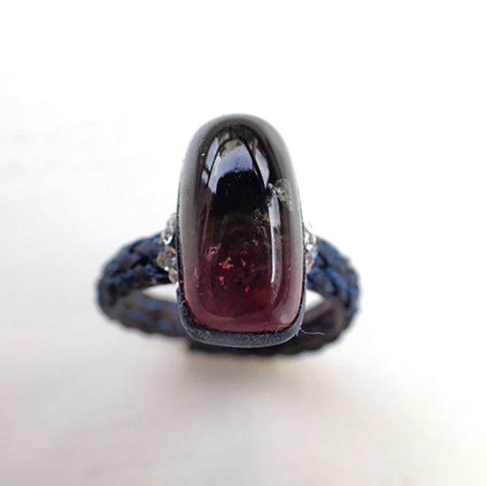 Mesh leather ring color change tourmaline