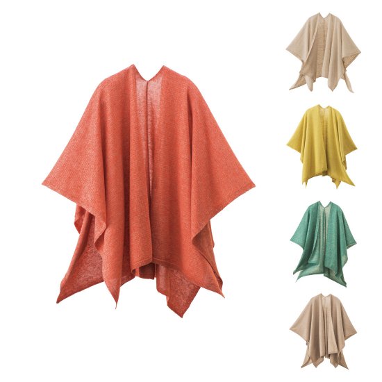 Tate-S Woven Poncho / Hand-washable Silk Linen
