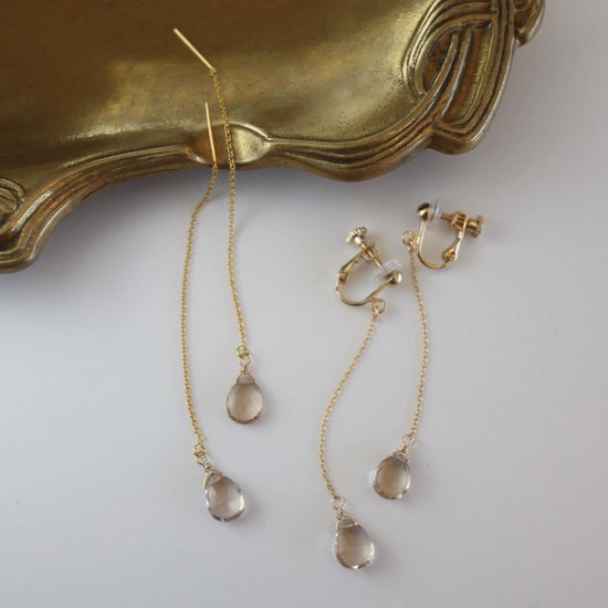 Champagne color quartz long earrings