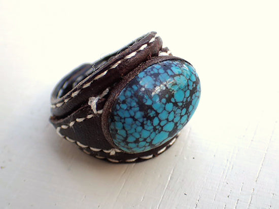 Cowhide Leather Net Turquoise (free size ring)