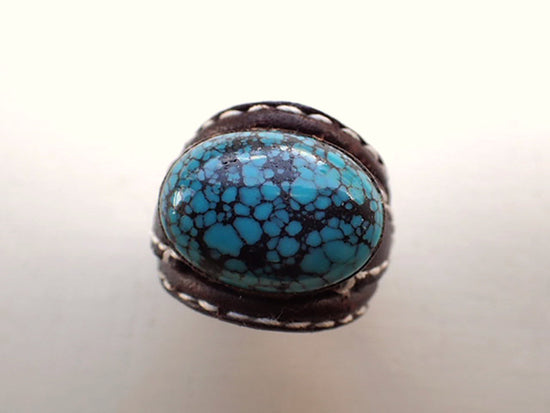 Cowhide leather, net turquoise, free size ring