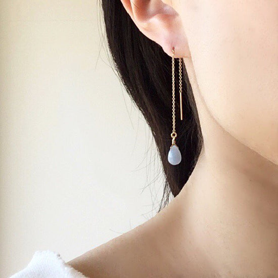 Drop stone long earrings