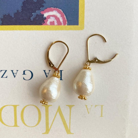 Cotton Pearl Drop French Hook Earrings